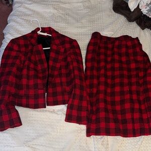 Pendleton Red Plaid Blazer and Skirt Set